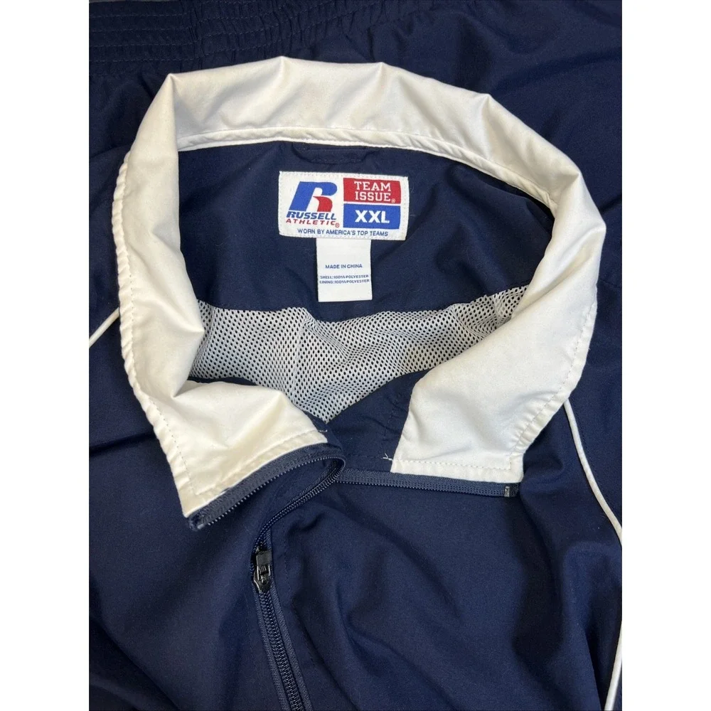 Russell Athletic Team Issue Windbreaker XXL Blue White Mesh Lined Full Zip EUC
